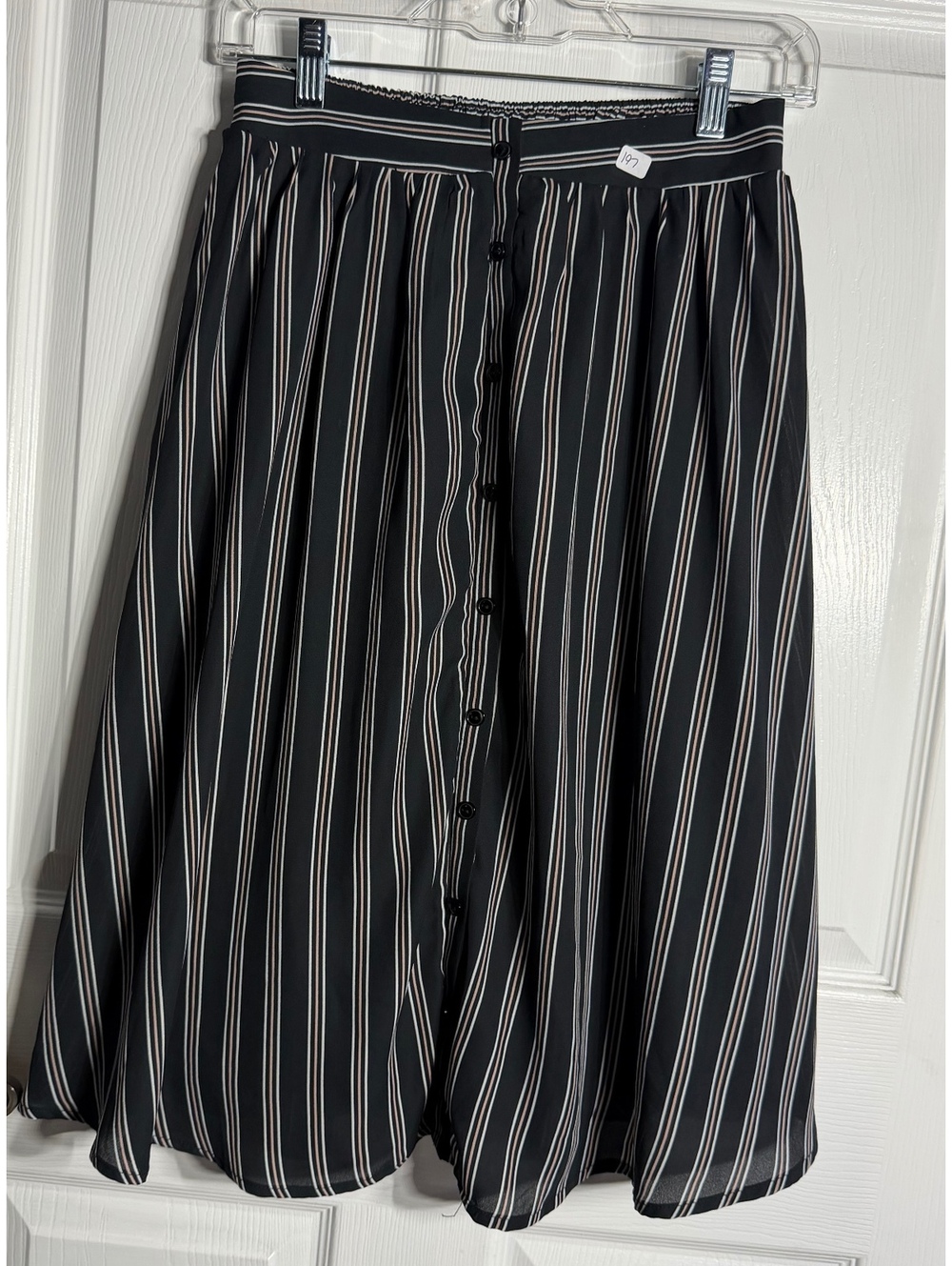 Women's Navy and White Striped Button-Front Midi Skirt Size Small